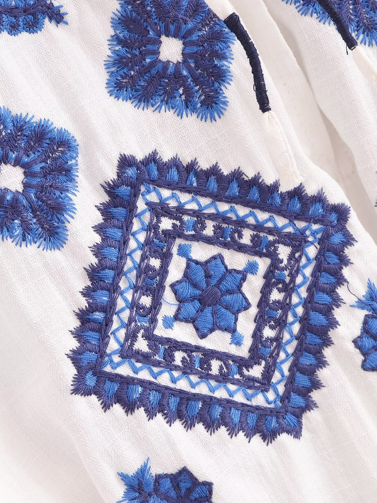 Women's Embroidered Floral V-Neck Lantern-Sleeve Dress