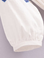 Women's Embroidered Floral V-Neck Lantern-Sleeve Dress