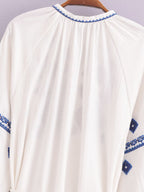 Women's Embroidered Floral V-Neck Lantern-Sleeve Dress