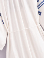Women's Embroidered Floral V-Neck Lantern-Sleeve Dress