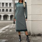 Winter Slim Fit Inter Color Knitwear Striped Dress Autumn Winter