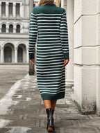 Winter Slim Fit Inter Color Knitwear Striped Dress Autumn Winter