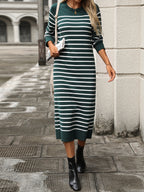 Winter Slim Fit Inter Color Knitwear Striped Dress Autumn Winter