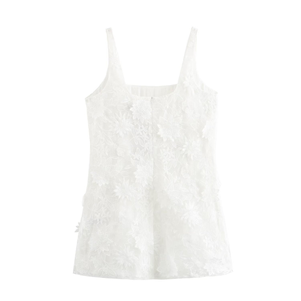 Embroidered Backless Slim-Fit Dress