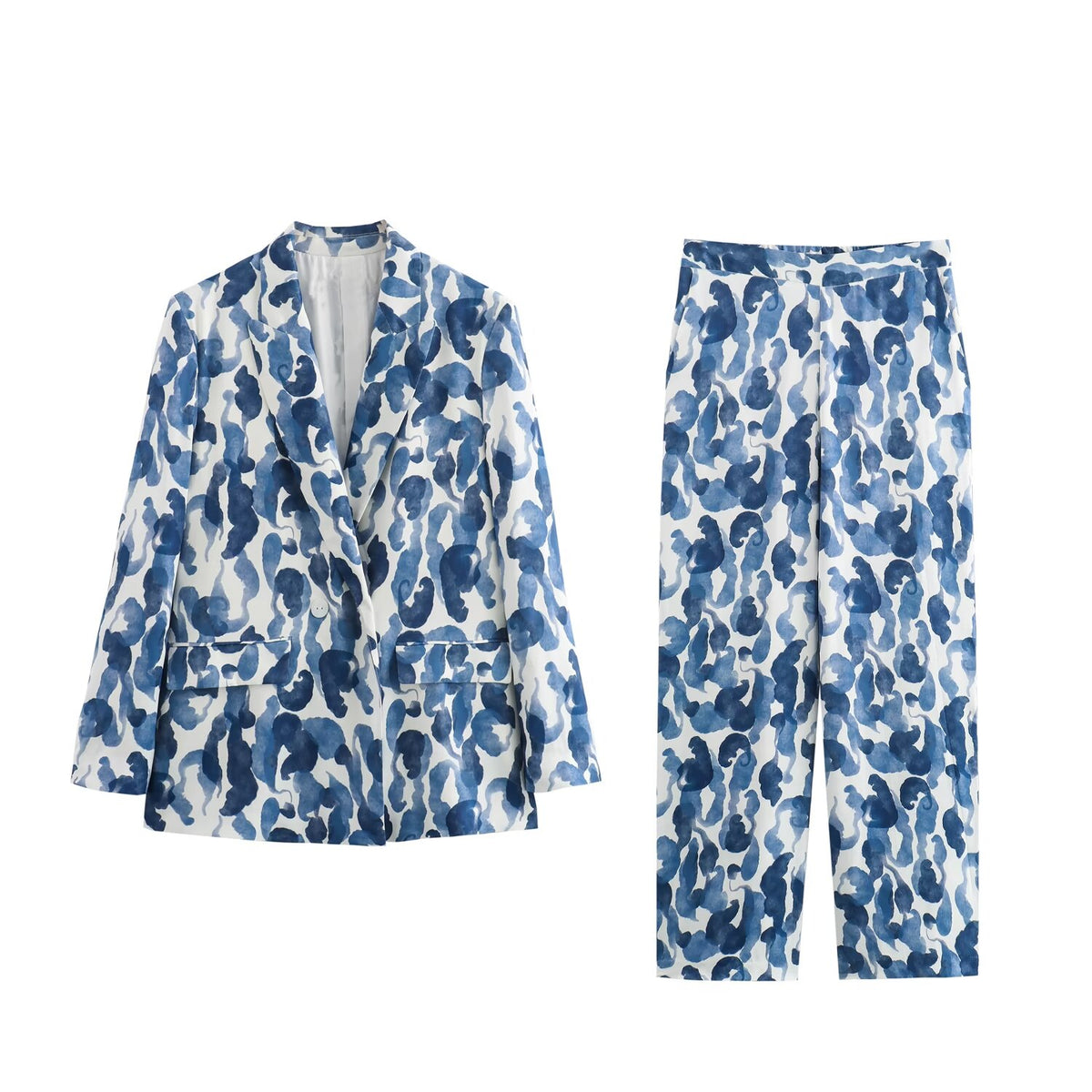 Double Breasted Blazer Straight Leg Pants Sets
