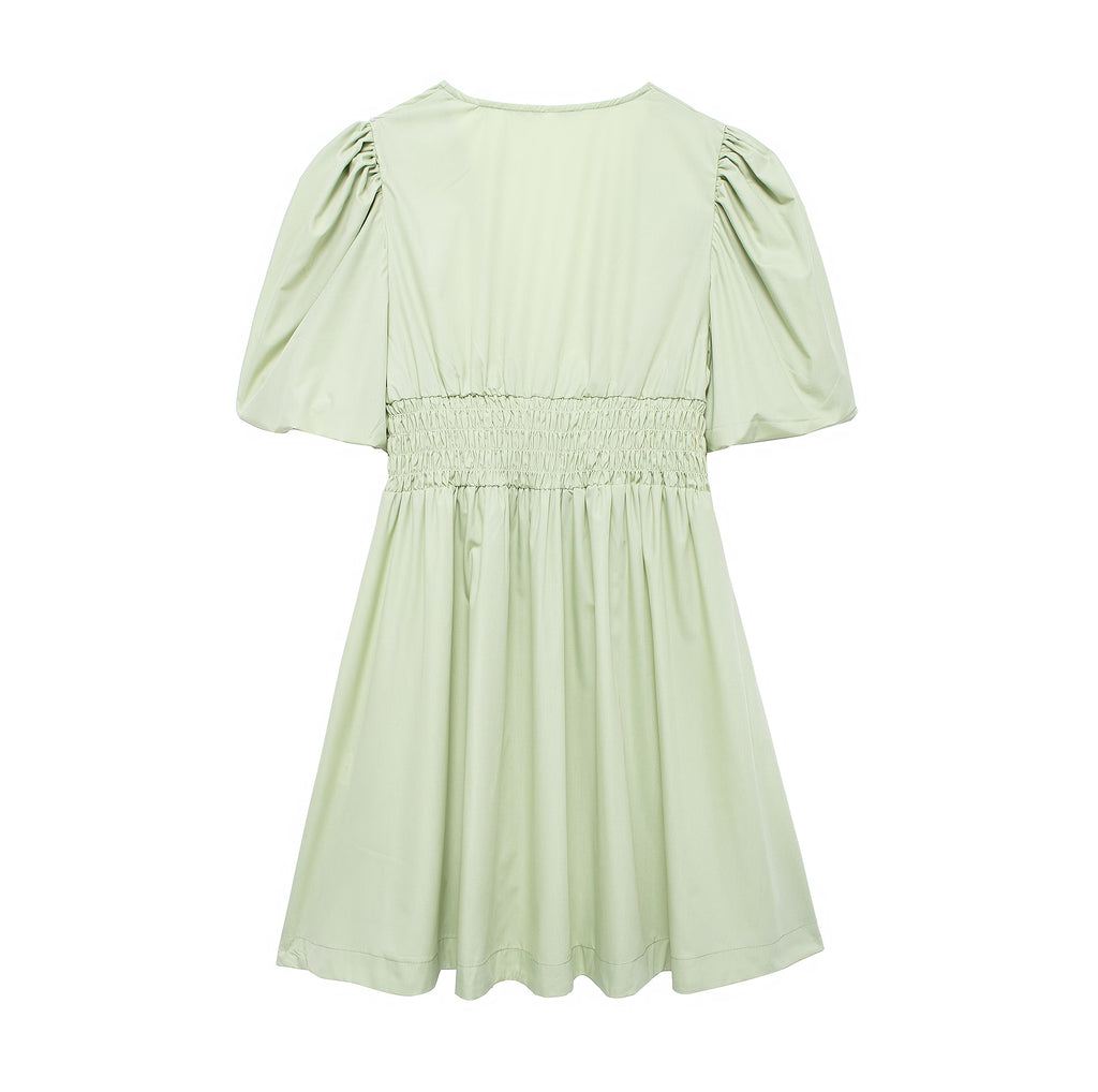 Bow Cutout Puff-Sleeve A-Line Mini Dress