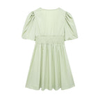 Bow Cutout Puff-Sleeve A-Line Mini Dress