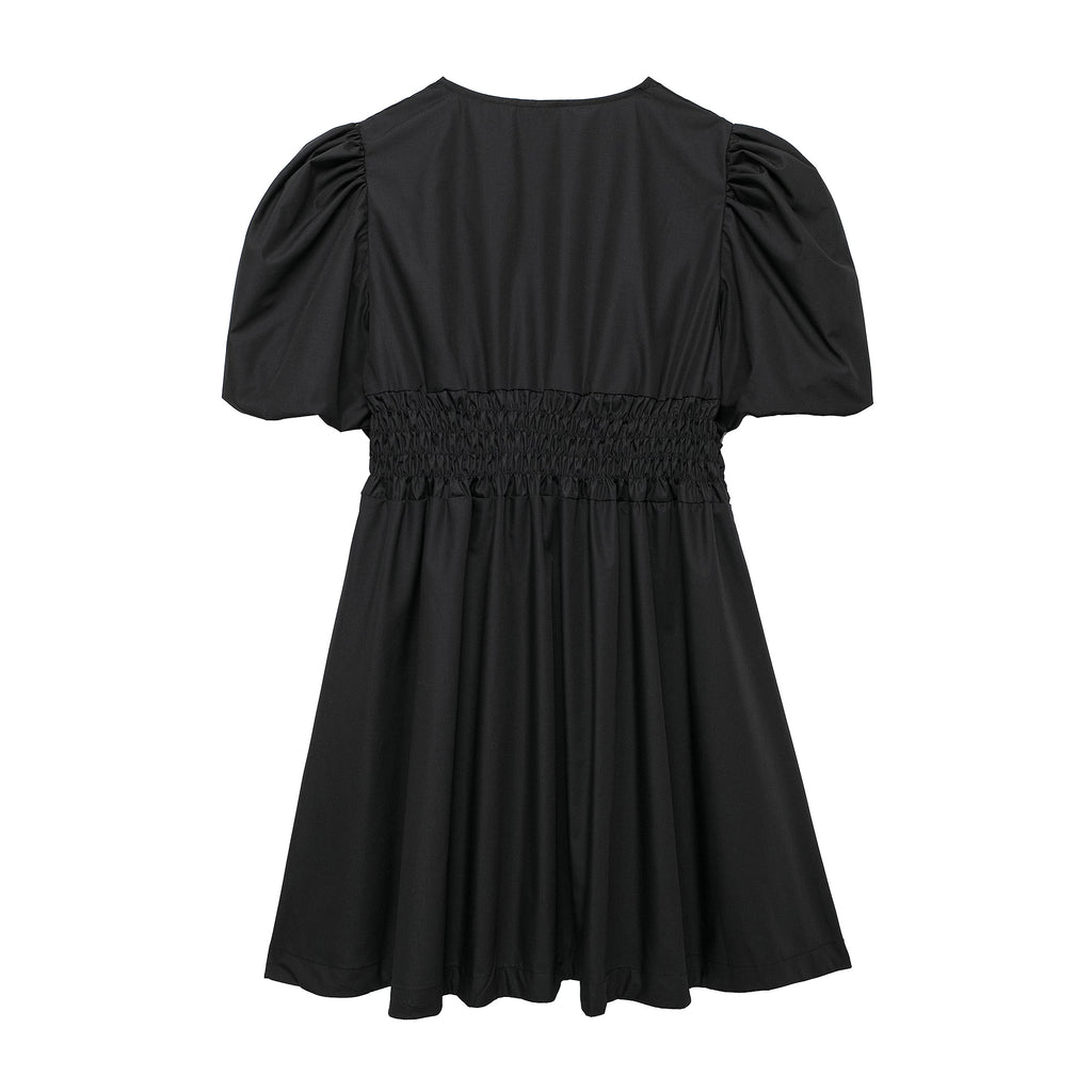 Bow Cutout Puff-Sleeve A-Line Mini Dress