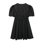 Bow Cutout Puff-Sleeve A-Line Mini Dress