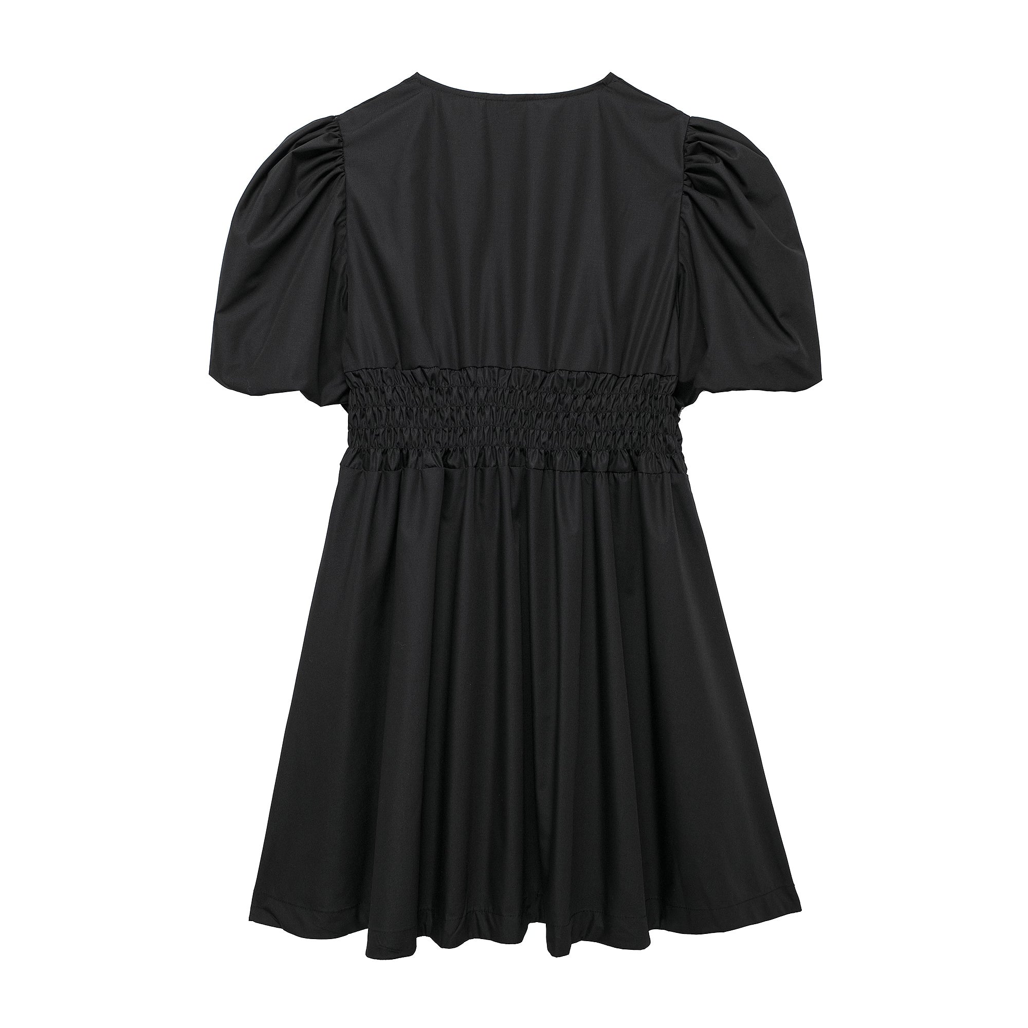Bow Cutout Puff-Sleeve A-Line Mini Dress
