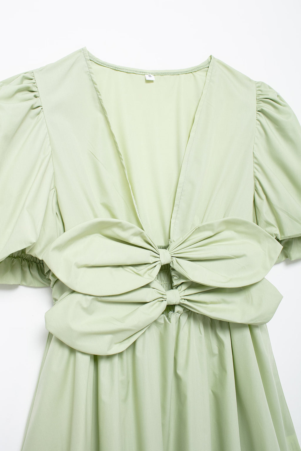 Bow Cutout Puff-Sleeve A-Line Mini Dress