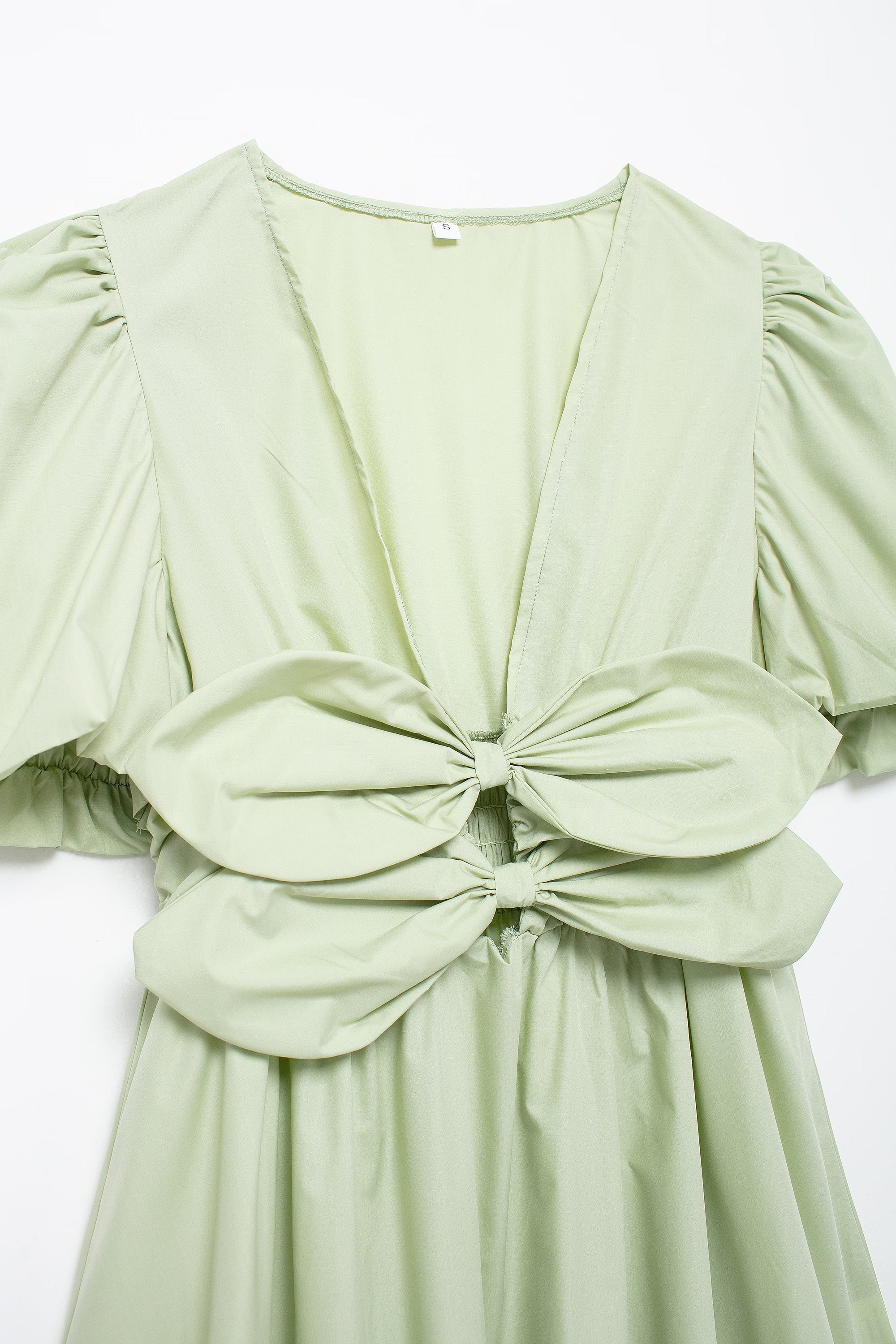 Bow Cutout Puff-Sleeve A-Line Mini Dress
