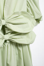 Bow Cutout Puff-Sleeve A-Line Mini Dress