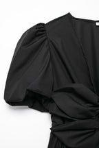 Bow Cutout Puff-Sleeve A-Line Mini Dress