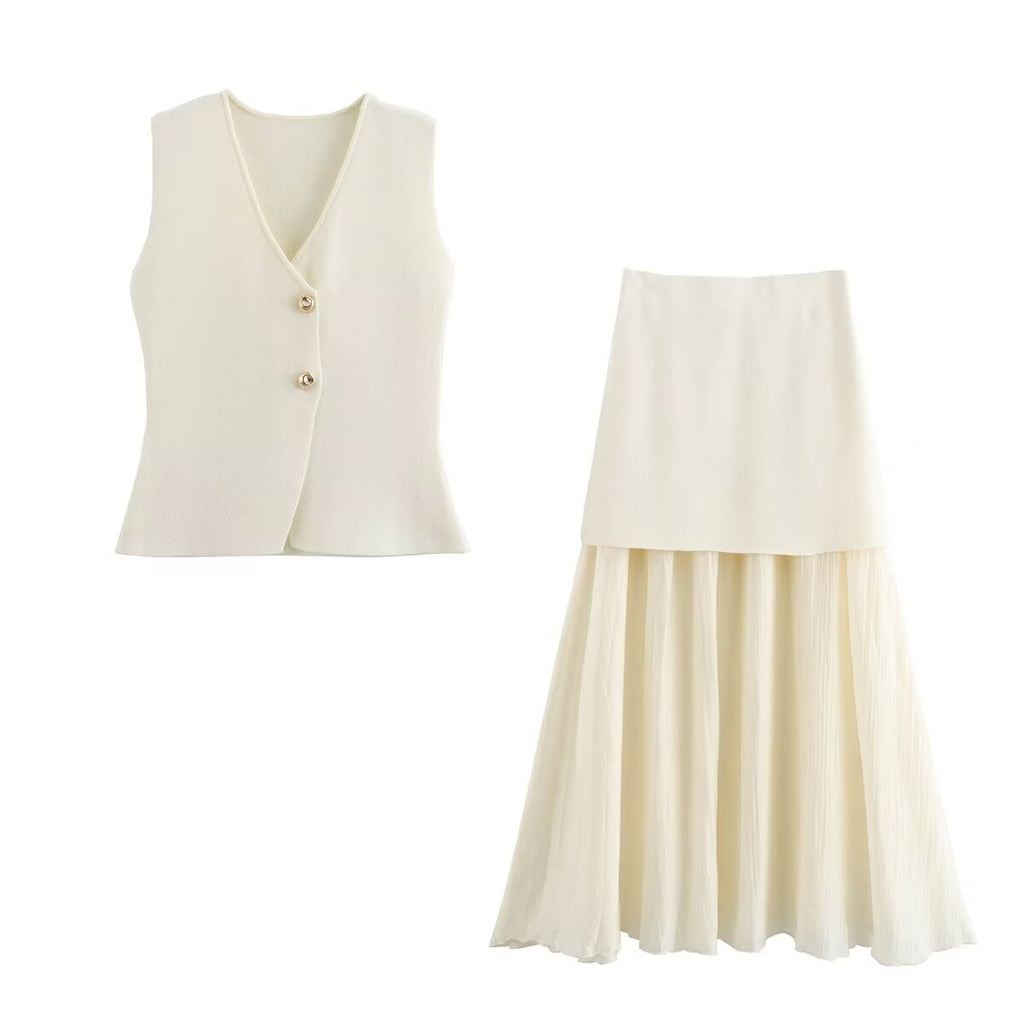 Summer Knitted Vest Skirt Set
