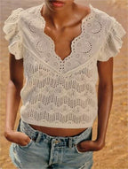 Women's Clothing Laminated Decoration Patchwork Knitting Romantic Top