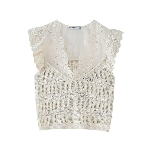 Women's Clothing Laminated Decoration Patchwork Knitting Romantic Top
