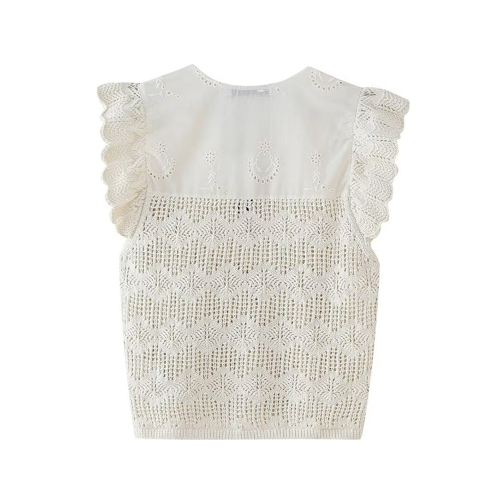 Women's Clothing Laminated Decoration Patchwork Knitting Romantic Top