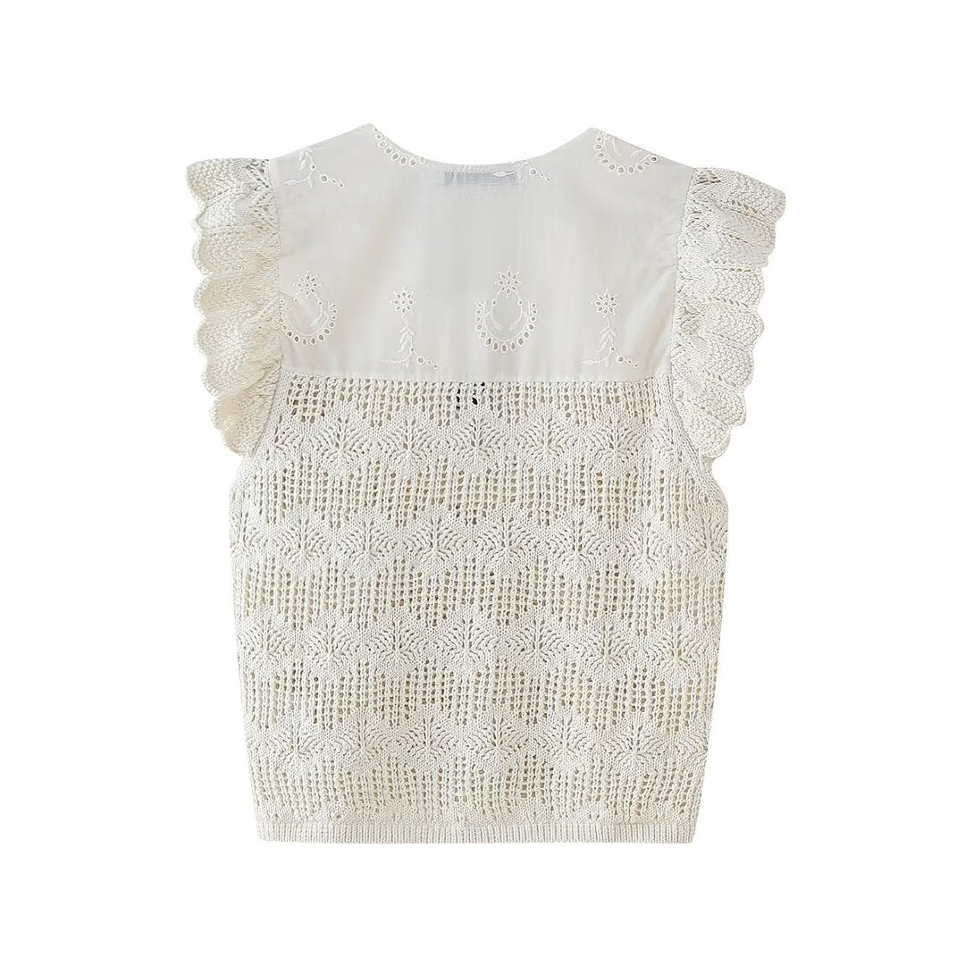 Women's Clothing Laminated Decoration Patchwork Knitting Romantic Top