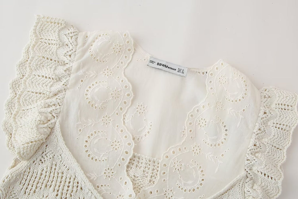 Women's Clothing Laminated Decoration Patchwork Knitting Romantic Top