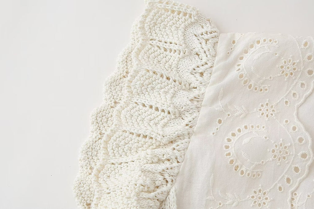 Women's Clothing Laminated Decoration Patchwork Knitting Romantic Top