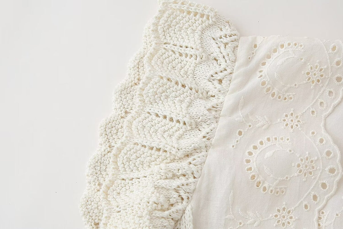 Women's Clothing Laminated Decoration Patchwork Knitting Romantic Top