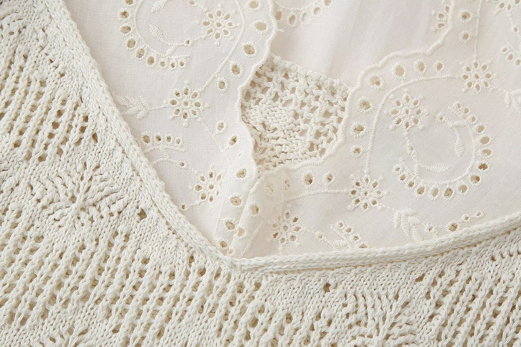 Women's Clothing Laminated Decoration Patchwork Knitting Romantic Top