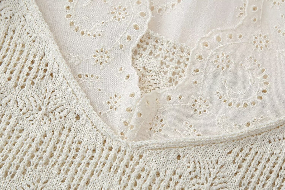 Women's Clothing Laminated Decoration Patchwork Knitting Romantic Top