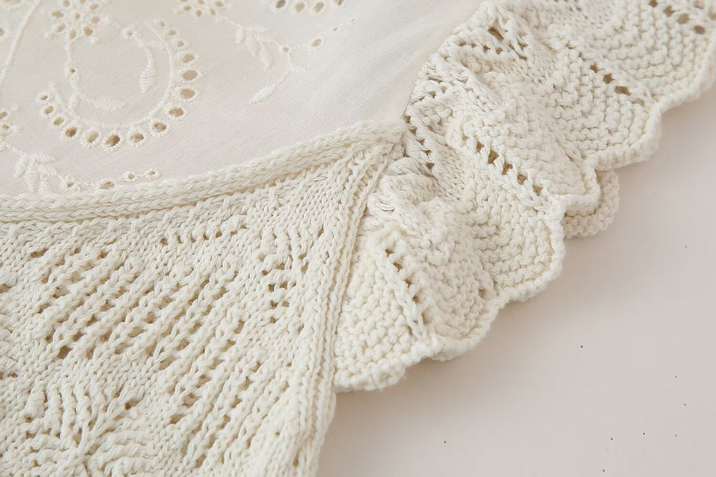 Women's Clothing Laminated Decoration Patchwork Knitting Romantic Top