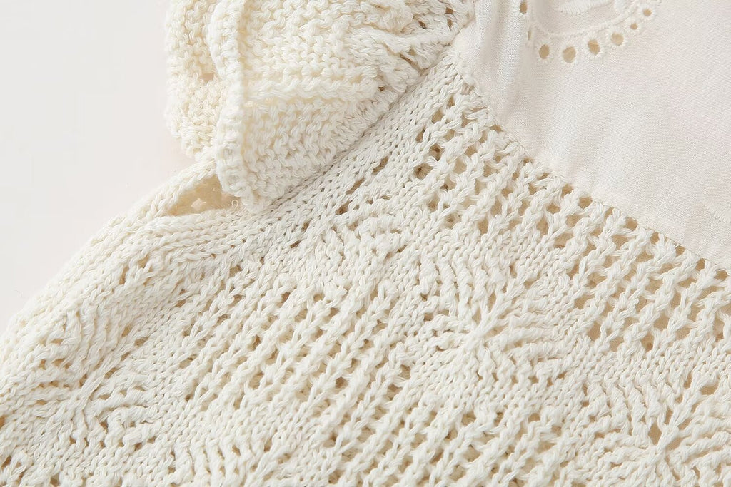 Women's Clothing Laminated Decoration Patchwork Knitting Romantic Top