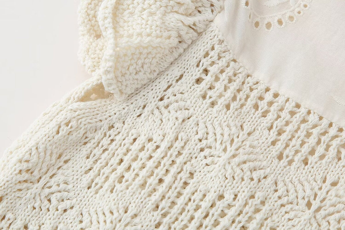 Women's Clothing Laminated Decoration Patchwork Knitting Romantic Top