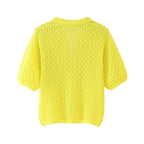 Women Clothing Summer Jacquard Mesh Loose Polo Collar Knitwear