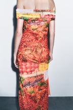 Women's Off-Shoulder Printed Split Sleeveless Dress