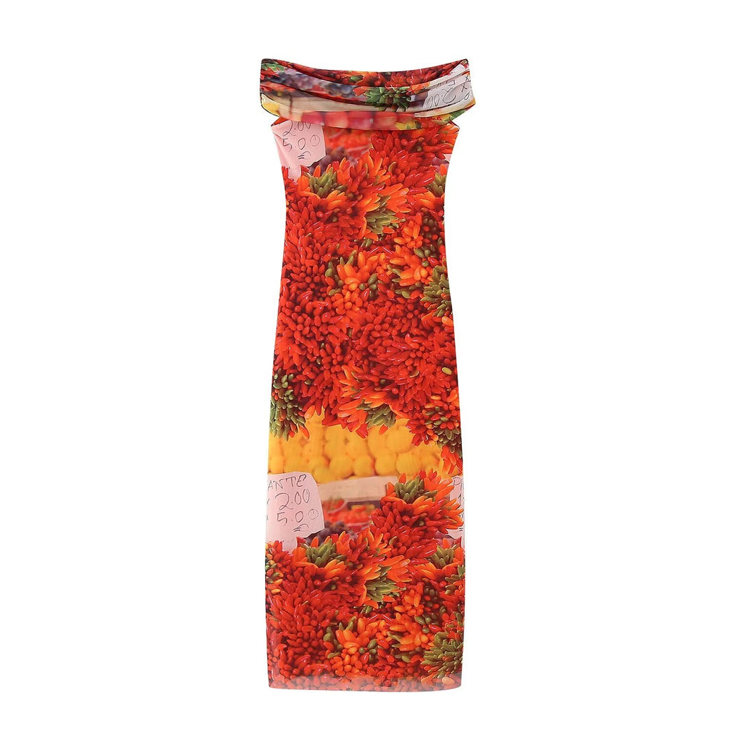 Women's Off-Shoulder Printed Split Sleeveless Dress