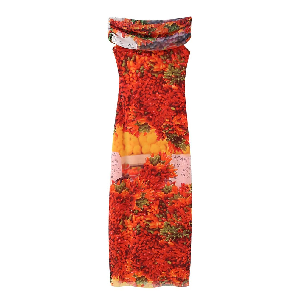 Women's Off-Shoulder Printed Split Sleeveless Dress
