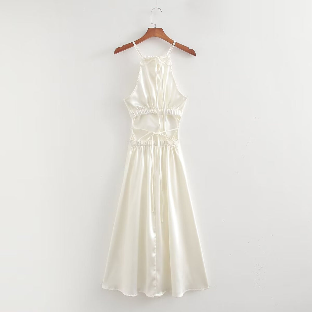 Women's Satin Cutout Waist Summer Dress