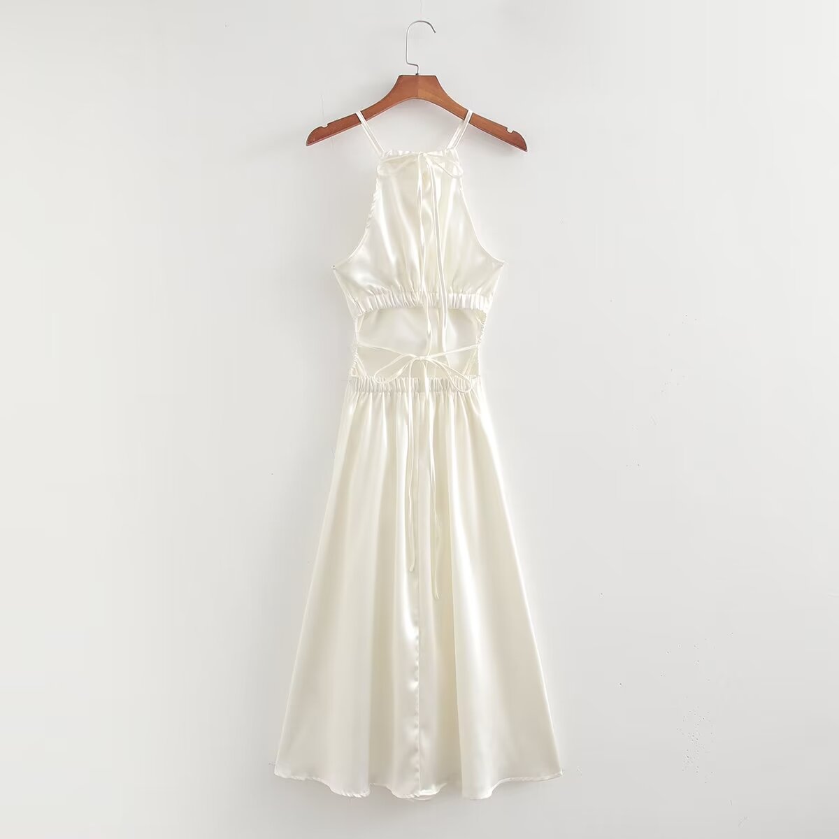 Women's Satin Cutout Waist Summer Dress