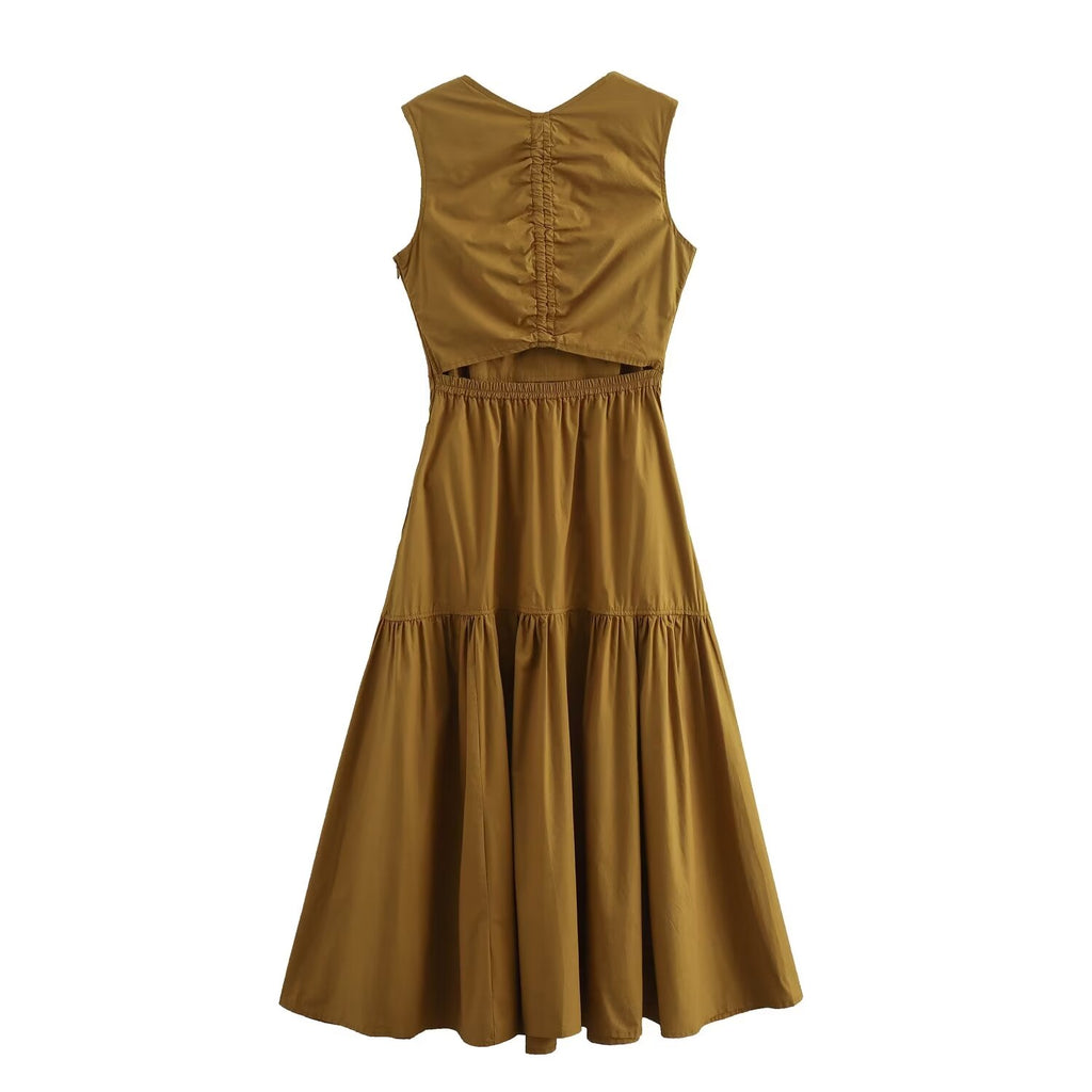 Back-Cutout Pleated Waist Dress