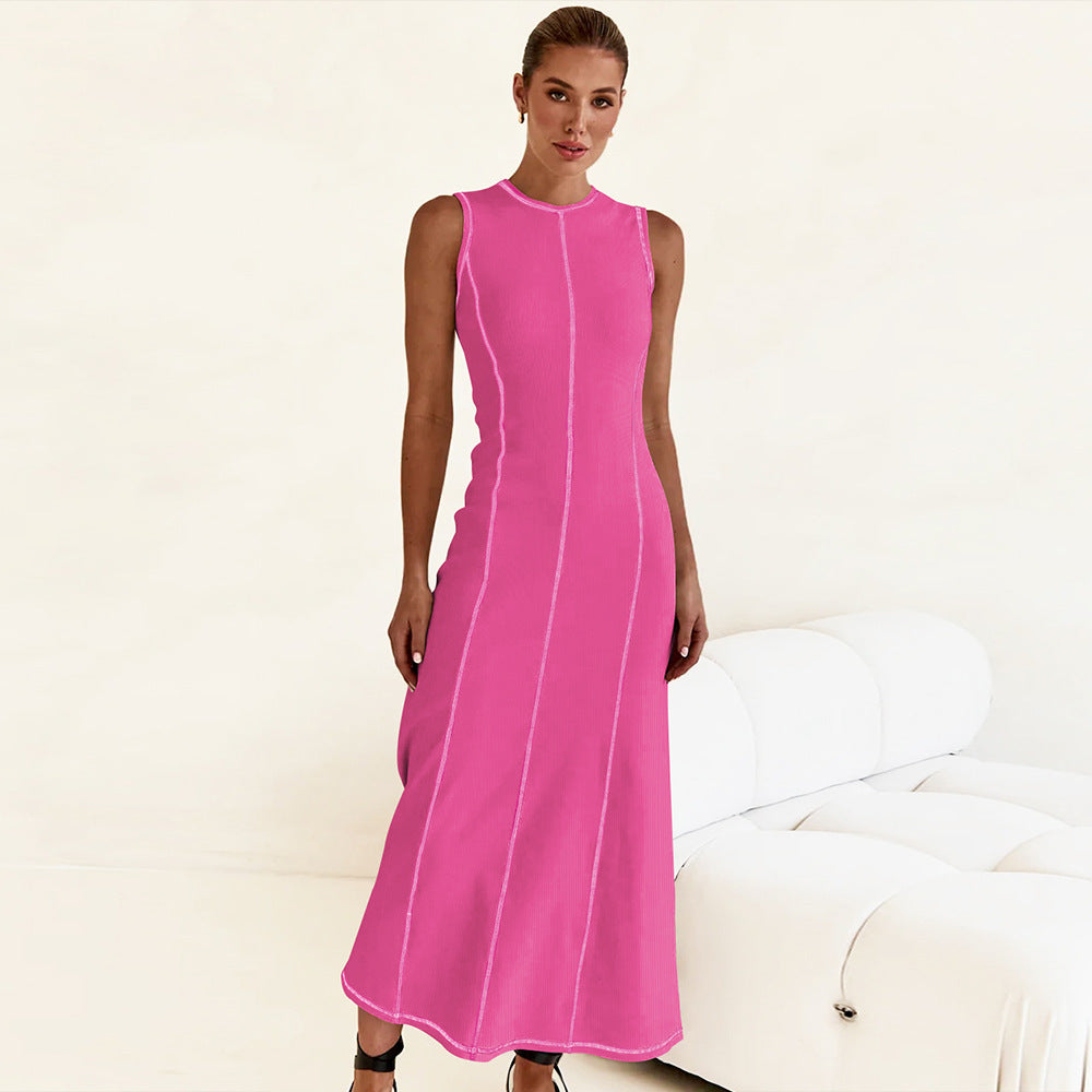 Women's Design Knitted Crew Neck Sleeveless Retro A Line Dress
