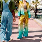 Women's Summer Women's Tie Dyed Silk Satin Texture Shirt Pants