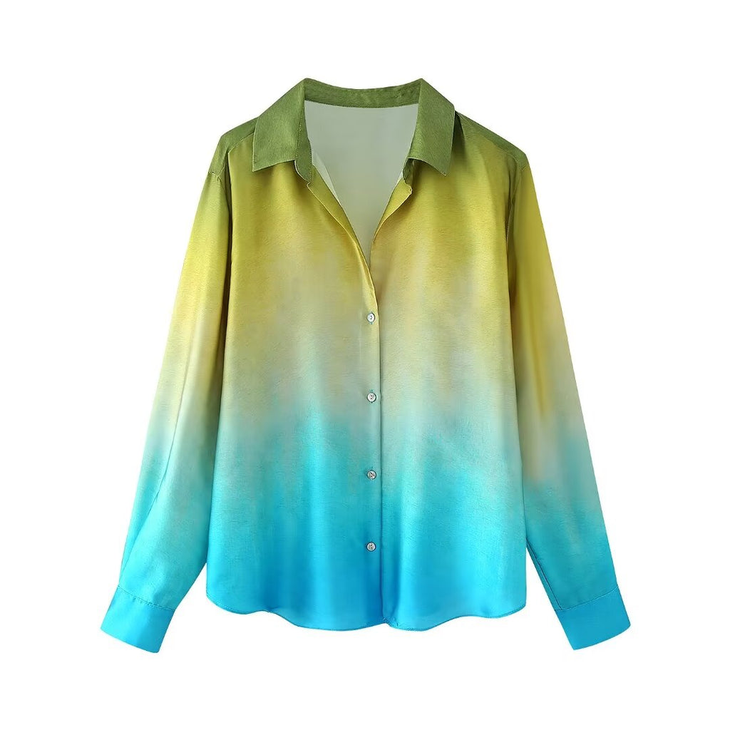Women's Summer Women's Tie Dyed Silk Satin Texture Shirt Pants