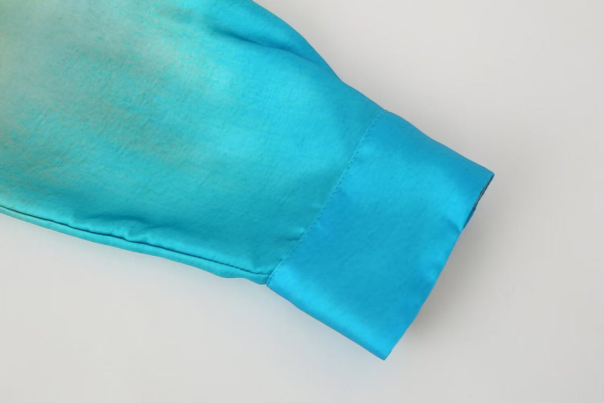 Women's Summer Women's Tie Dyed Silk Satin Texture Shirt Pants