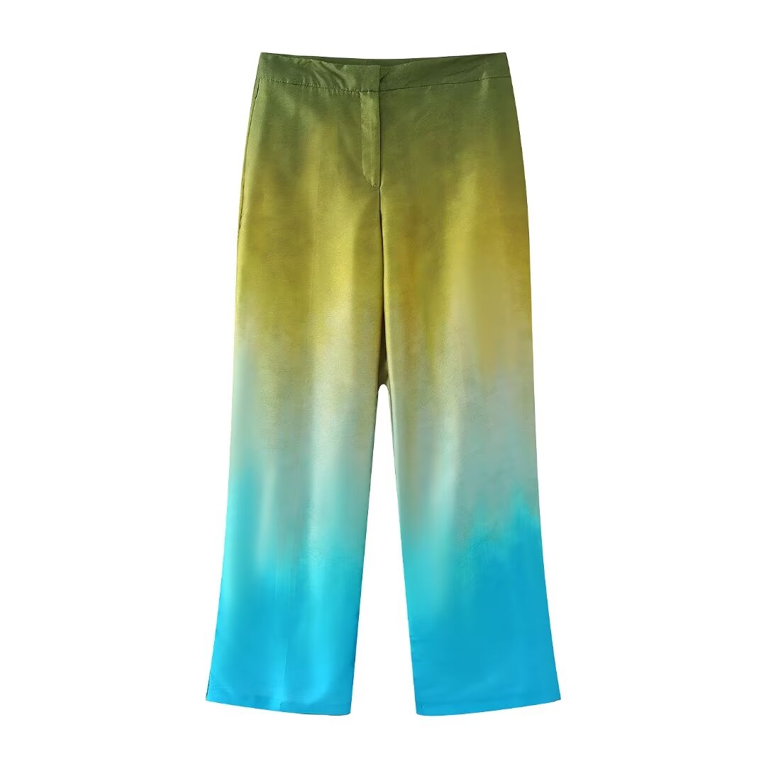 Women's Summer Women's Tie Dyed Silk Satin Texture Shirt Pants