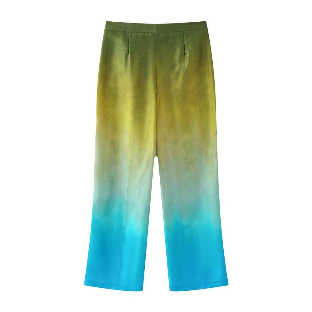 Women's Summer Women's Tie Dyed Silk Satin Texture Shirt Pants