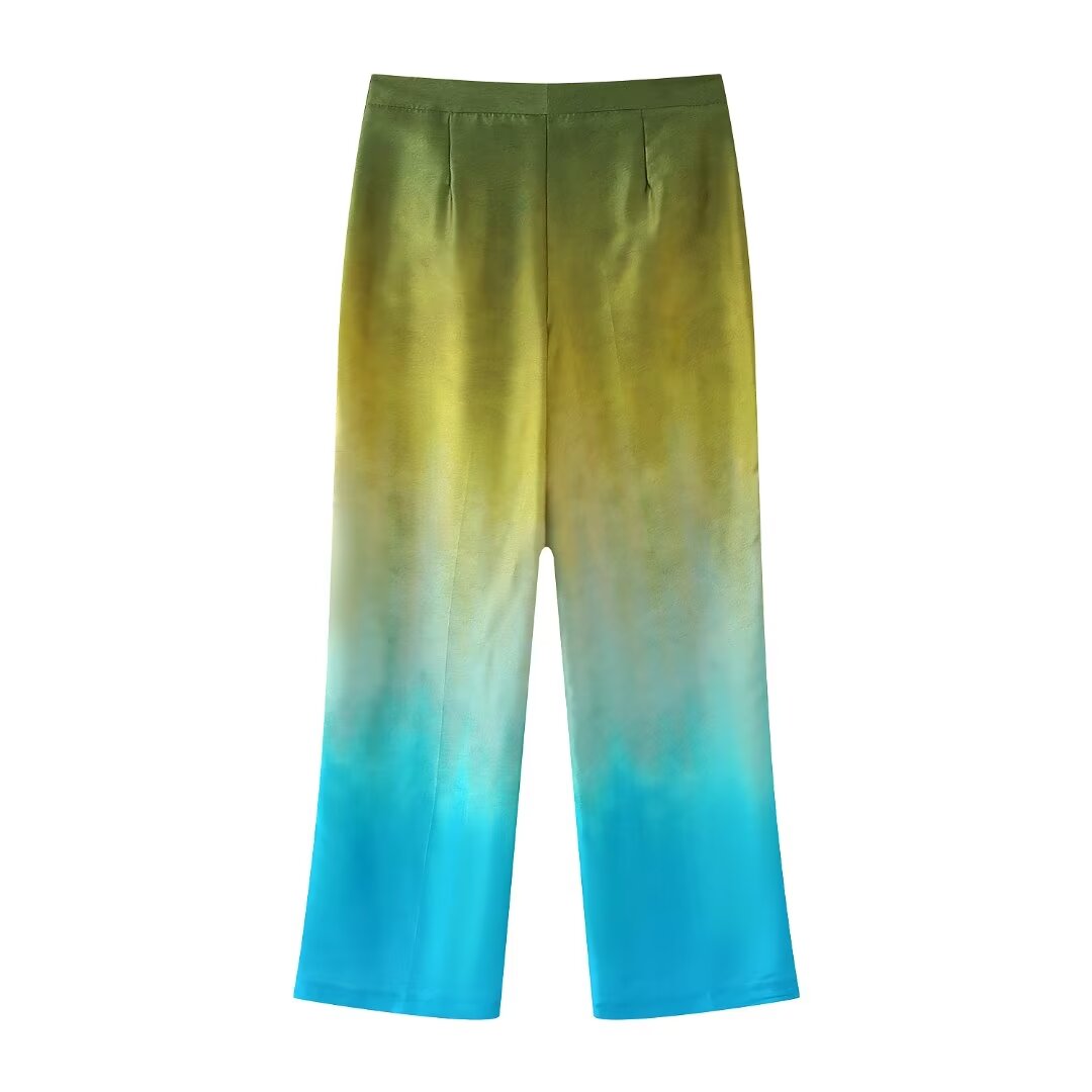 Women's Summer Women's Tie Dyed Silk Satin Texture Shirt Pants