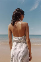 Halter Deep-V Collar Polka-Dot Strap Lace-Up Dress