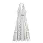 Halter Deep-V Collar Polka-Dot Strap Lace-Up Dress