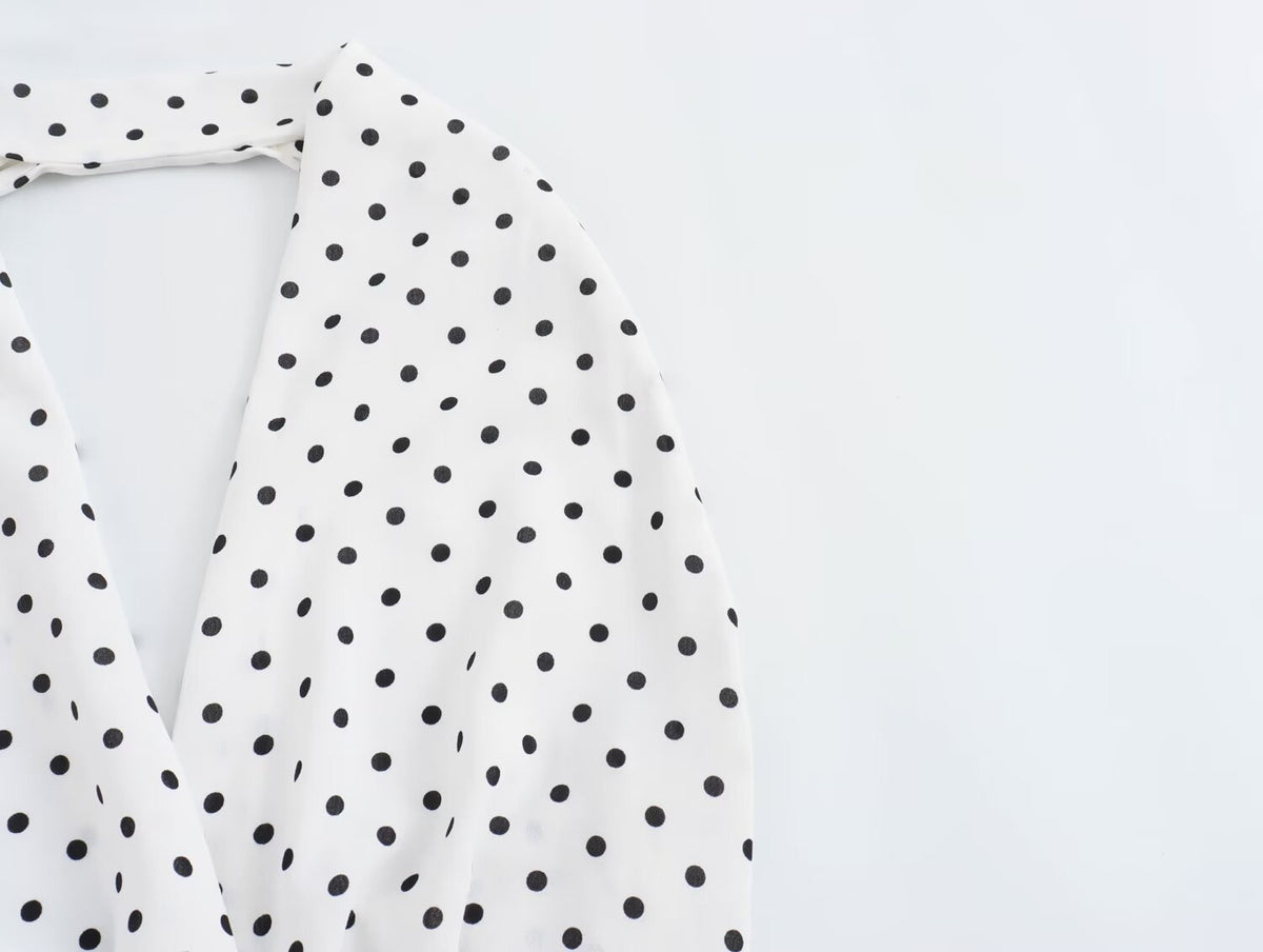 Halter Deep-V Collar Polka-Dot Strap Lace-Up Dress