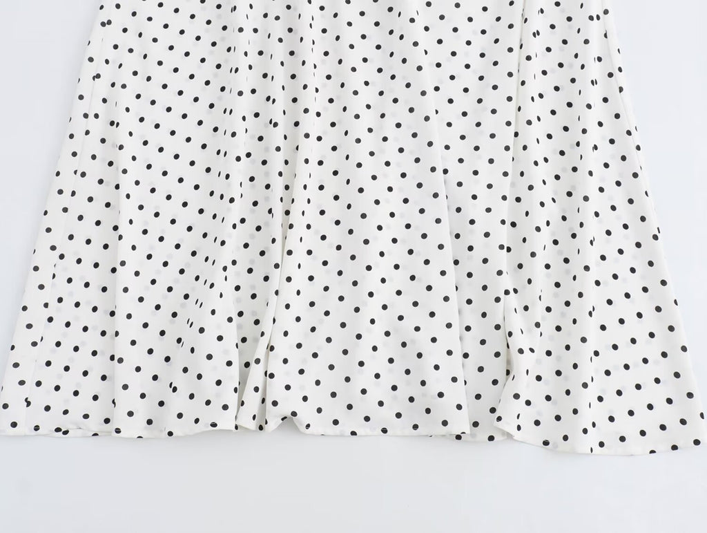 Halter Deep-V Collar Polka-Dot Strap Lace-Up Dress