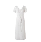 Women's Embroidered Tie-Waist A-Line Midi Dress